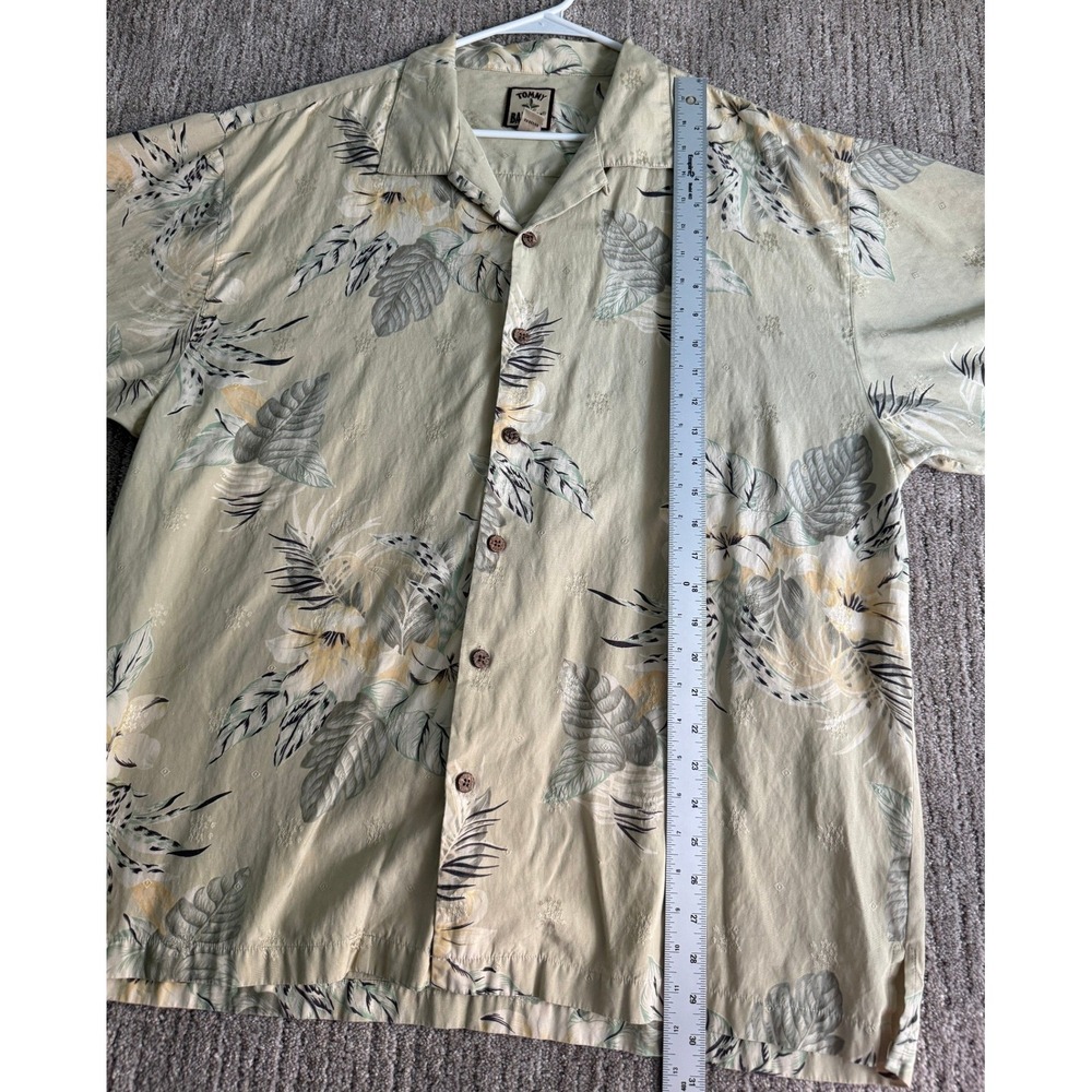 Tommy Bahama Mens XL Silk Cotton Floral Embroidered Camp Shirt Sage Green Tan